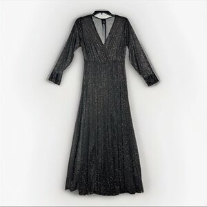 Alexa B Nites Black Sparkling Long Dress Gala Long Sleeves Dress Size 6